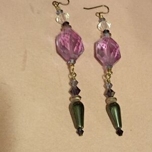 Chic Crystal Dangle Earrings in Pink and Green